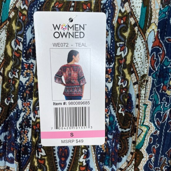 Bila Women Owned Teal Paisley Boho Blouse Size Small NWT - Picture 9 of 12